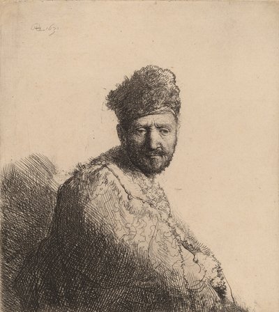 رجل ملتح ، بقلنسوة ورداء شرقي من الفرو: والد الفنان ، 1631. بواسطة رامبرانت فان راين