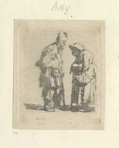 Bedelaar en bedelares in gesprek مجموعة من خمسة وثمانين مطبوعة أصلية (عنوان السلسلة) بواسطة رامبرانت فان راين
