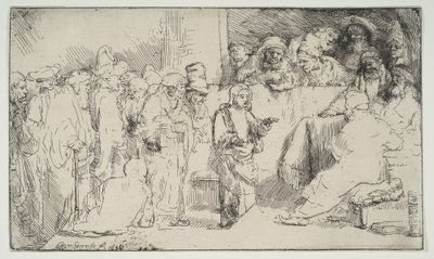 المسيح يتنازع مع الأطباء ، رسم تخطيطي ، 1652. بواسطة رامبرانت فان راين