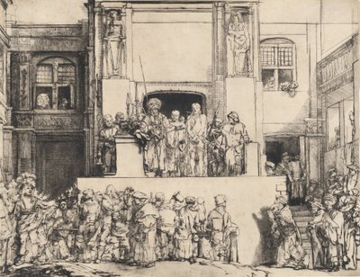 تقديم المسيح للشعب: لوحة مستطيلة ، 1655. بواسطة رامبرانت فان راين