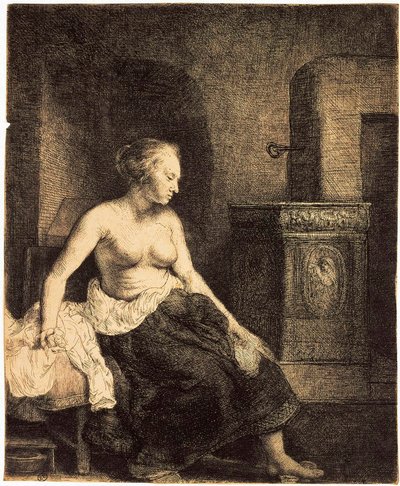امرأة نصف عارية بموقد ، 1658. بواسطة رامبرانت فان راين