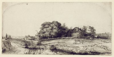 منظر طبيعي مع هايبارن وقطيع من الأغنام ، c.1652 (حفر وجفاف على الورق) بواسطة Rembrandt van Rijn