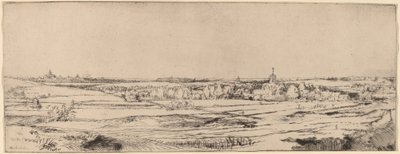 منظر طبيعي مع منظر باتجاه حقل جولدفايغر في هارلم ، 1651. بواسطة رامبرانت فان راين