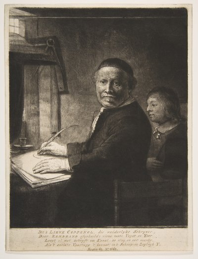 Lieven Willemsz van Coppenol مع حفيده ، ج .1658. بواسطة رامبرانت فان راين