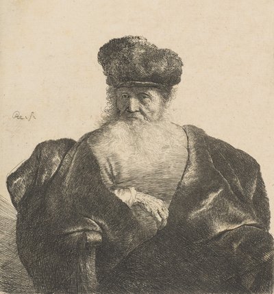 رجل عجوز بلحية ، قبعة من الفرو ، وعباءة مخملية ، كاليفورنيا. 1631. ، كاليفورنيا. 1631. بواسطة رامبرانت فان راين