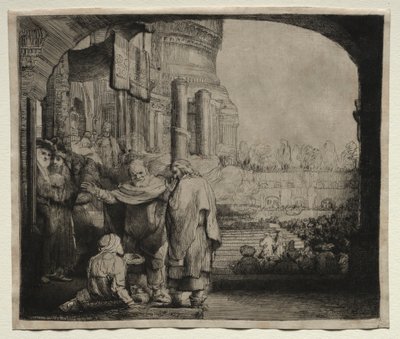 بيتر وجون شفاء المشل عند بوابة المعبد ، 1659. بواسطة رامبرانت فان راين