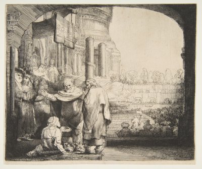 بيتر وجون شفاء المشل عند بوابة المعبد ، 1659. بواسطة رامبرانت فان راين
