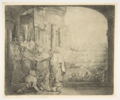 بيتر وجون شفاء المشل عند بوابة المعبد ، 1659. بواسطة رامبرانت فان راين
