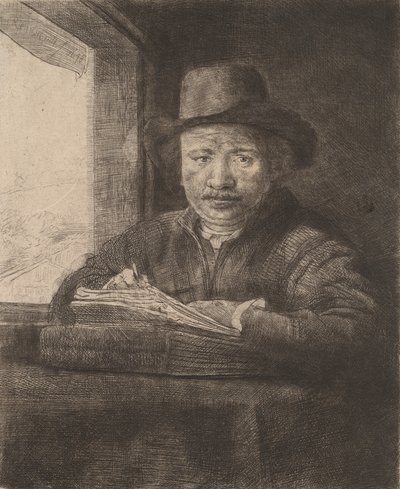رسم بورتريه ذاتي في النافذة ، 1648. بواسطة رامبرانت فان راين