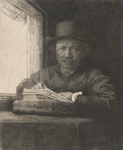 رسم بورتريه ذاتي في النافذة ، 1648. بواسطة رامبرانت فان راين