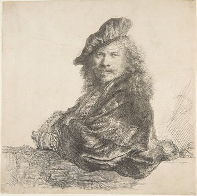 صورة ذاتية ، متكئة على جدار حجري ، 1639. بواسطة رامبرانت فان راين