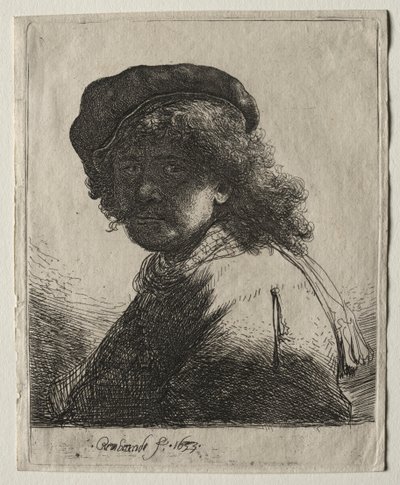 صورة ذاتية في غطاء ووشاح مع الوجه الداكن: تمثال نصفي ، 1633. بواسطة رامبرانت فان راين