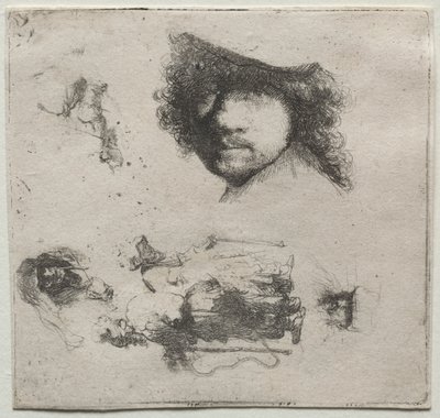 ورقة دراسات: صورة ذاتية ، زوجان متسولان ، إلخ ، ج. 1632. بواسطة رامبرانت فان راين