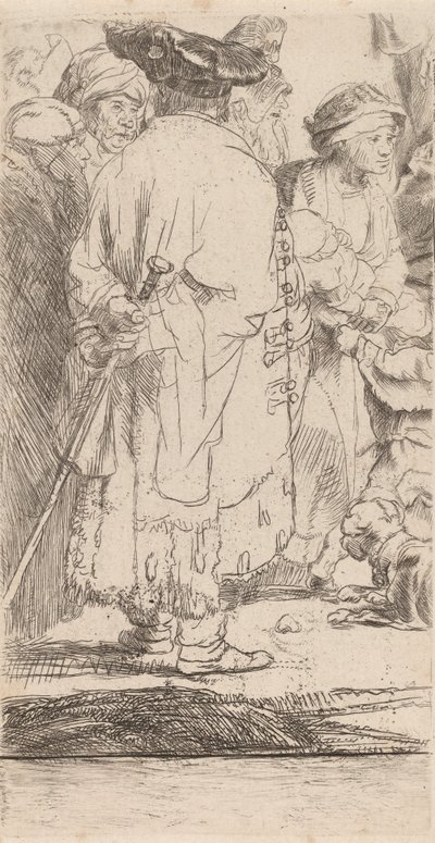 الرجل ذو قطعة من قصب السكر من طبعة مائة جيلدر ، ج. 1649. بواسطة رامبرانت فان راين