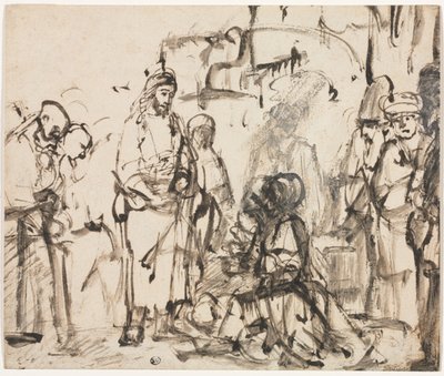 لقاء المسيح مع مارثا ومريم بعد وفاة لعازر ، ج. 1662-65. بواسطة رامبرانت فان راين
