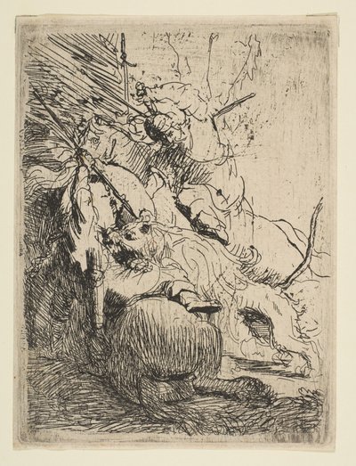 The Lion Lion Hunt with One Lion ، كاليفورنيا. 1629. بواسطة رامبرانت فان راين