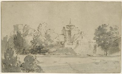 منظر لمارياكيرك في أوترخت من الجنوب ، c.1652 (قلم وحبر مع غسيل على الورق) بواسطة رامبرانت فان راين
