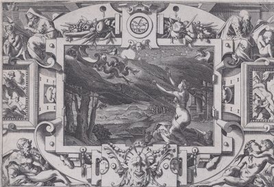 المدية وعرارتها التي رسمها التنانين أشعثت وعارية في ليلة مظلمة ، في مكان مهجور ... ، 1563. بواسطة رينيه بويفين