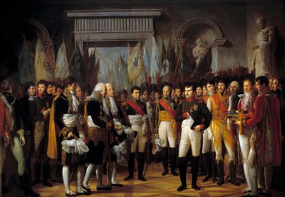 نابليون الأول (1769-1821) يستقبل نواب مجلس الشيوخ المحافظ في القصر الملكي في برلين 19/11/1806 لوحة لرينيه بيرثون (1776-1859) 1806 صن. 3،93 × 5،02 م - نابليون (1769-1821) يستقبل نواب مجلس الشيوخ المحافظين في رويال بواسطة رينيه ثيودور بيرتون