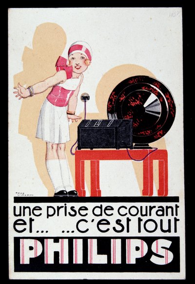 الإعلان عن جهاز الراديو Philips ، إصدار 1930 بواسطة رينيه فنسنت