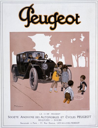 الإعلان عن Peugeot "" The 14 HP Peugeot "" في "" Comoedia illustrious "" "في 20 ديسمبر بواسطة رينيه فنسنت