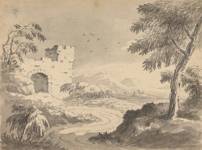 منظر طبيعي مع طريق يؤدي إلى الدير بواسطة Rev. William Gilpin