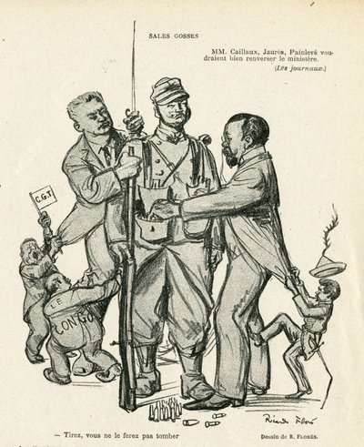 رسم توضيحي لريكاردو فلوريس (1878-1918) في Le Rire ، 21/06/13 - أطفال المبيعات - Armee ، الخدمة العسكرية ، الاشتراكية - Jaures Jean ، Caillaux Joseph (1863-1944) ، Painleve Paul (1863-1933) بواسطة ريكاردو فلوريس