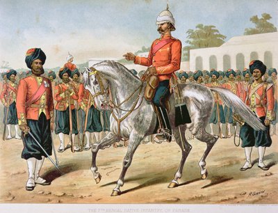 The 7th Bengal Infantry on Parade, the Anglo-Indian Army of the 1880s (colour litho) بواسطة ريتشارد (بعد) سيمكين
