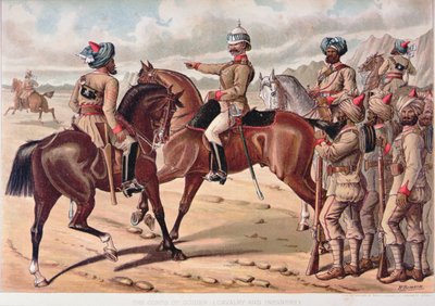 فيلق المرشدين (سلاح الفرسان والمشاة) ، الجيش الأنجلو-هندي في ثمانينيات القرن التاسع عشر (لون ليثو) بواسطة ريتشارد (بعد) سيمكين