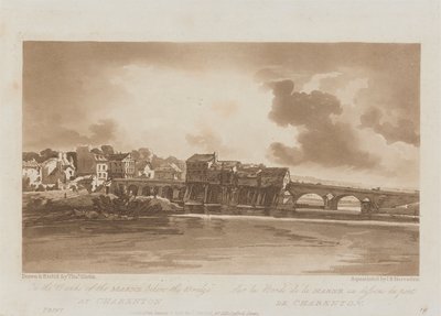 على ضفاف نهر مارن أسفل الجسر في تشارنتون 1803 ؛ اللوحة 19 من Views in Paris ، تتبع حجم إيمانويل للوحة B1981.25.2628 بواسطة Richard Banks Harraden