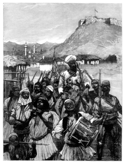 ألبان من سكوتاري يعبرون بويانا لاحتلال دولسينو ، 1880. بواسطة ريتشارد كاتون الثاني وودفيل