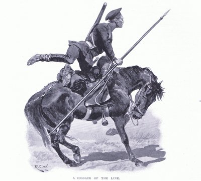 القوزاق من الخط ، التوضيح من Casells History of Russo-Japanese War Vol 1 ، c.1900 بواسطة ريتشارد كاتون وودفيل