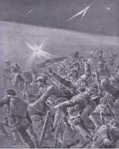 تم القبض عليه في تشابك الأسلاك الشائكة: هجوم ليلي من قبل المشاة البريطانيين ، من History of the Great War Vol 3 الذي نشرته Waverley Book Co Limited ، c.1920 بواسطة ريتشارد كاتون وودفيل