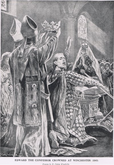 إدوارد المعترف توج في وينشستر ، 1043 ، من "قصة هتشنسون للأمة البريطانية" ، ج .1920 بواسطة ريتشارد كاتون وودفيل