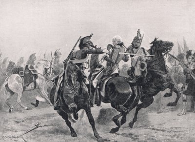 الهجوم على السير رالف أبركرومبي من قبل الفرسان الفرنسيين ، توضيح من "المعارك البريطانية في البر والبحر" ، نشره كاسيل ، لندن ، c.1910 بواسطة ريتشارد كاتون وودفيل