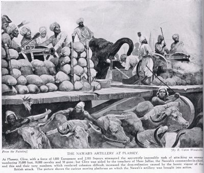 مدفعية نواب في بلاسي ، رسم توضيحي من "قصة هتشنسون للأمة البريطانية" ، ج .1923 بواسطة ريتشارد كاتون وودفيل