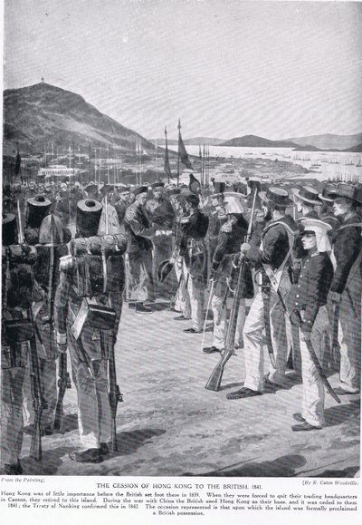 تنازل هونغ كونغ عن البريطانيين ، 1841 ، توضيح من "قصة هتشنسون للأمة البريطانية" ، c.1923 بواسطة ريتشارد كاتون وودفيل