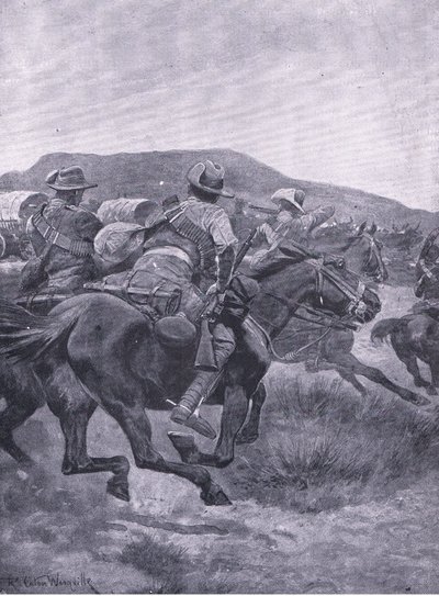 Yeomanry مهاجمة De Wets للحماية الخلفية والنقل ، من After Pretoria: The Guerilla War التي نشرتها Harmsworth Bros Limited ، 1901 بواسطة ريتشارد كاتون وودفيل