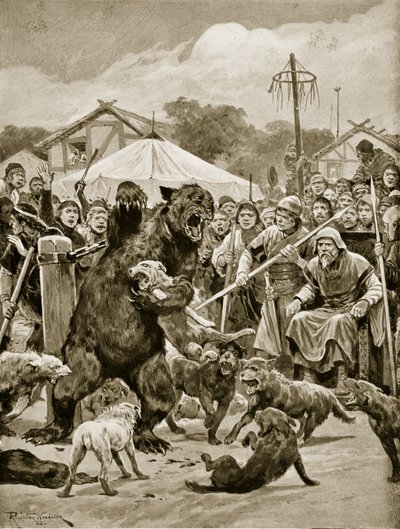 Bear Baiting in Saxon Times ، رسم توضيحي من "قصة هتشنسون عن الأمة البريطانية" ، ص 1920 بواسطة ريتشارد كاتون وودفيل جونيور