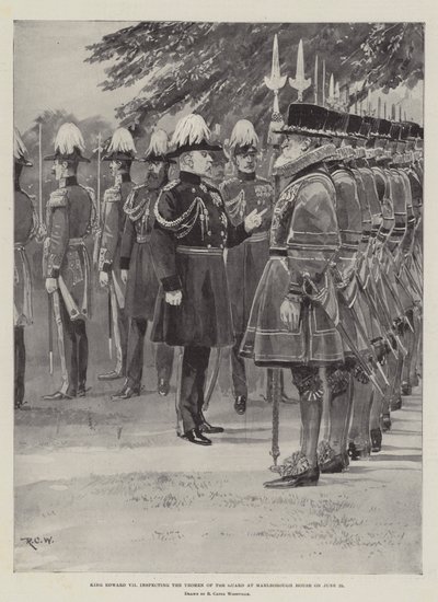 الملك إدوارد السابع يتفقد Yeomen of the Guard في Marlborough House في 25 يونيو بواسطة Richard Caton Woodville junior