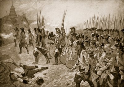 معركة بلينهايم: اقتحام القرية ، توضيح من "قصة هتشنسون للأمة البريطانية" ، ج .1923 بواسطة ريتشارد كاتون وودفيل جونيور