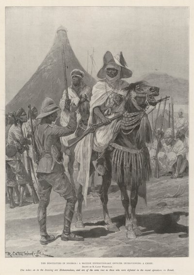 الأعمال العدائية في نيجيريا ، ضابط استكشافي بريطاني أجرى مقابلة مع رئيس بواسطة Richard Caton Woodville junior