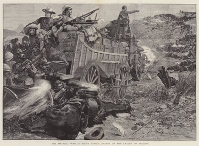 حرب ماتابيلي في جنوب أفريقيا ، الهجوم على Laager of Wagons بواسطة Richard Caton Woodville junior