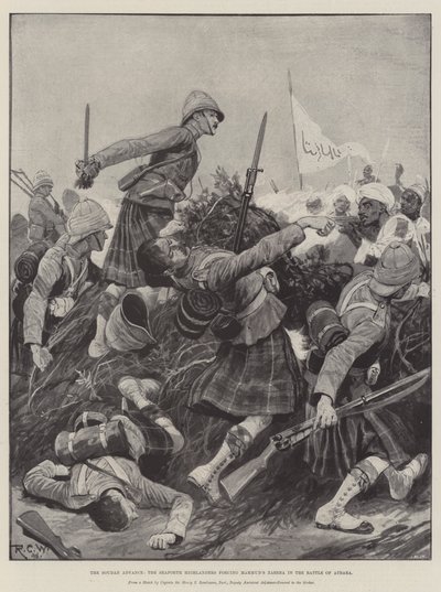 السودان المتقدم ، مرتفعات سيفورث يجبرون محمود زاريبا في معركة عطبرة بواسطة Richard Caton Woodville junior