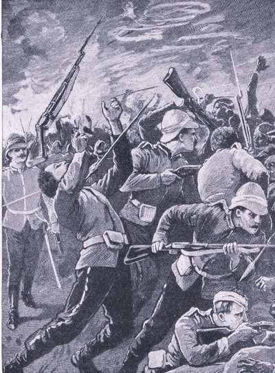 الدفاع عن Rorkes Drift ، توضيح من المعارك البريطانية في البر والبحر ، 1915 بواسطة ريتشارد كاتون وودفيل جونيور