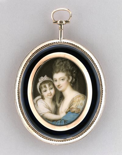 صورة لأم وابنتها ، 1765-70 (ألوان مائية على عاج ، ذهب وردي عيار 9 قيراط ، شعر وزجاج) بواسطة ريتشارد كوسواي