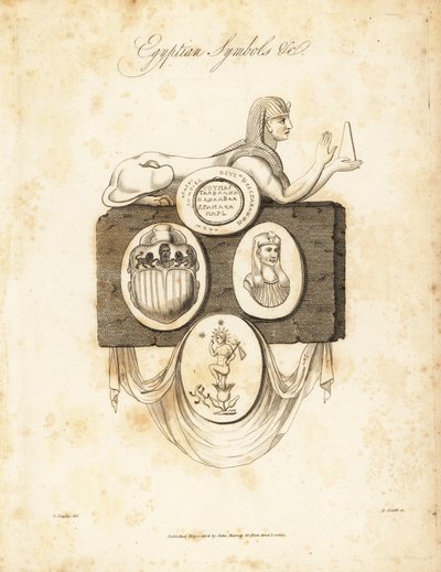 أبو الهول المصري ، خنفساء الجعران ، حورس ، إلخ ، 1823 (نقش) بواسطة ريتشارد داجلي
