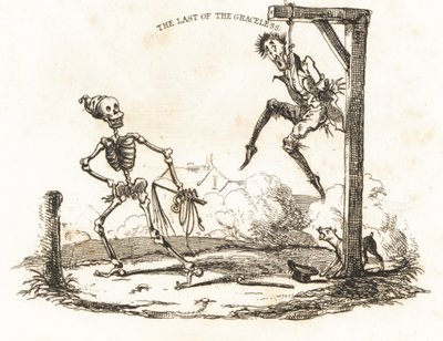صورة مصغرة لهيكل عظمي ورجل يتدلى من جيبيت ، 1827 (نقش) بواسطة ريتشارد داجلي