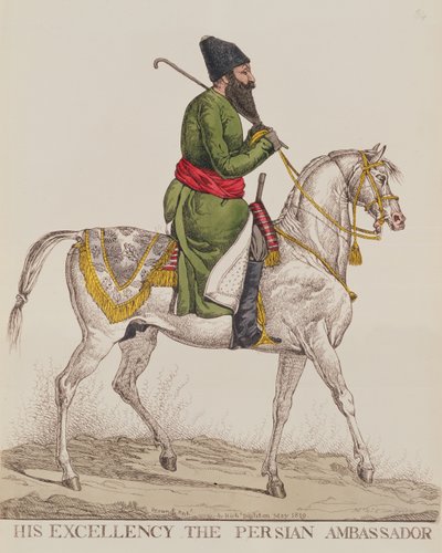 سعادة السفير الفارسي ميرزا أبو الحسن خان خلال زيارته الثانية للسفارة إلى لندن ، 1819 (طباعة) بواسطة ريتشارد دايتون