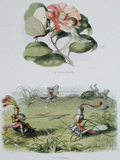 الفراشة الراقصة والبطولة ، الرسوم التوضيحية من "In Fairyland: A Series of the Elf-World" بواسطة William Allingham و Andrew Lang (color litho) بواسطة ريتشارد دويل